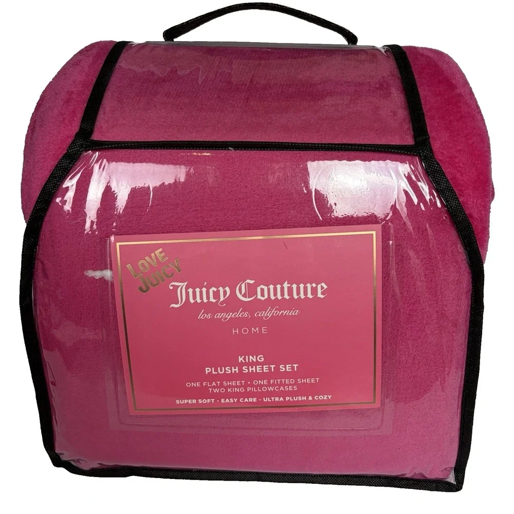 Juicy Couture‎ King Ultra Plush Sheet Set Hot Pink Magenta Super Soft Cozy